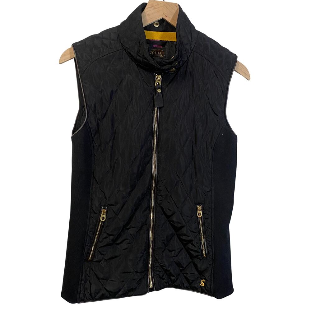 Joules Z Inverness Equestrian Quilted Vest Full Zip Black Floral Lining Sz 8